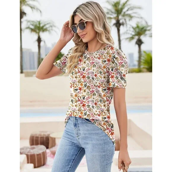 Floral Puff Sleeve Blouse - Multicolor - Picture 4 of 6